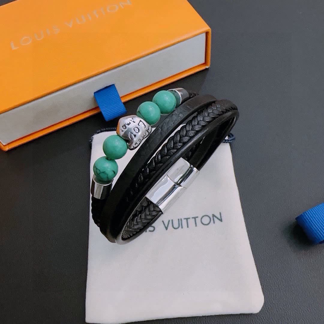 Louis Vuitton Leather and Bead Bracelet